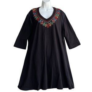 Double D Ranch Black Dress with Multicolor Embroidery v-neck 2X tunic knee
